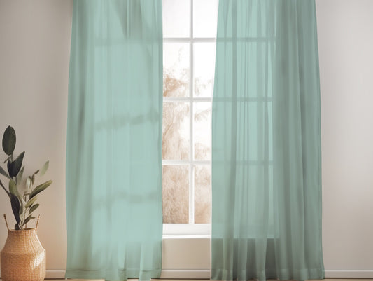 OCEAN GREEN SHEER LINEN CURTAINS