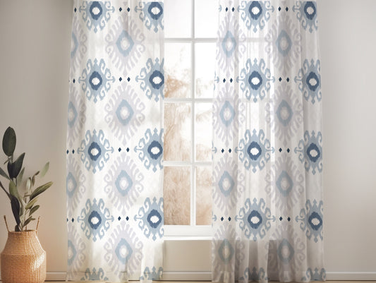 KENAYA 1 BLUE AND GREY SHEER LINEN CURTAINS
