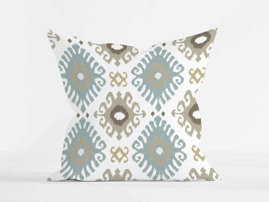 KENAYA 1 BLUE AND TAUPE SQUARE CUSHION
