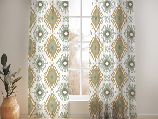 KENAYA 1 YELLOW AND GREEN SHEER LINEN CURTAINS
