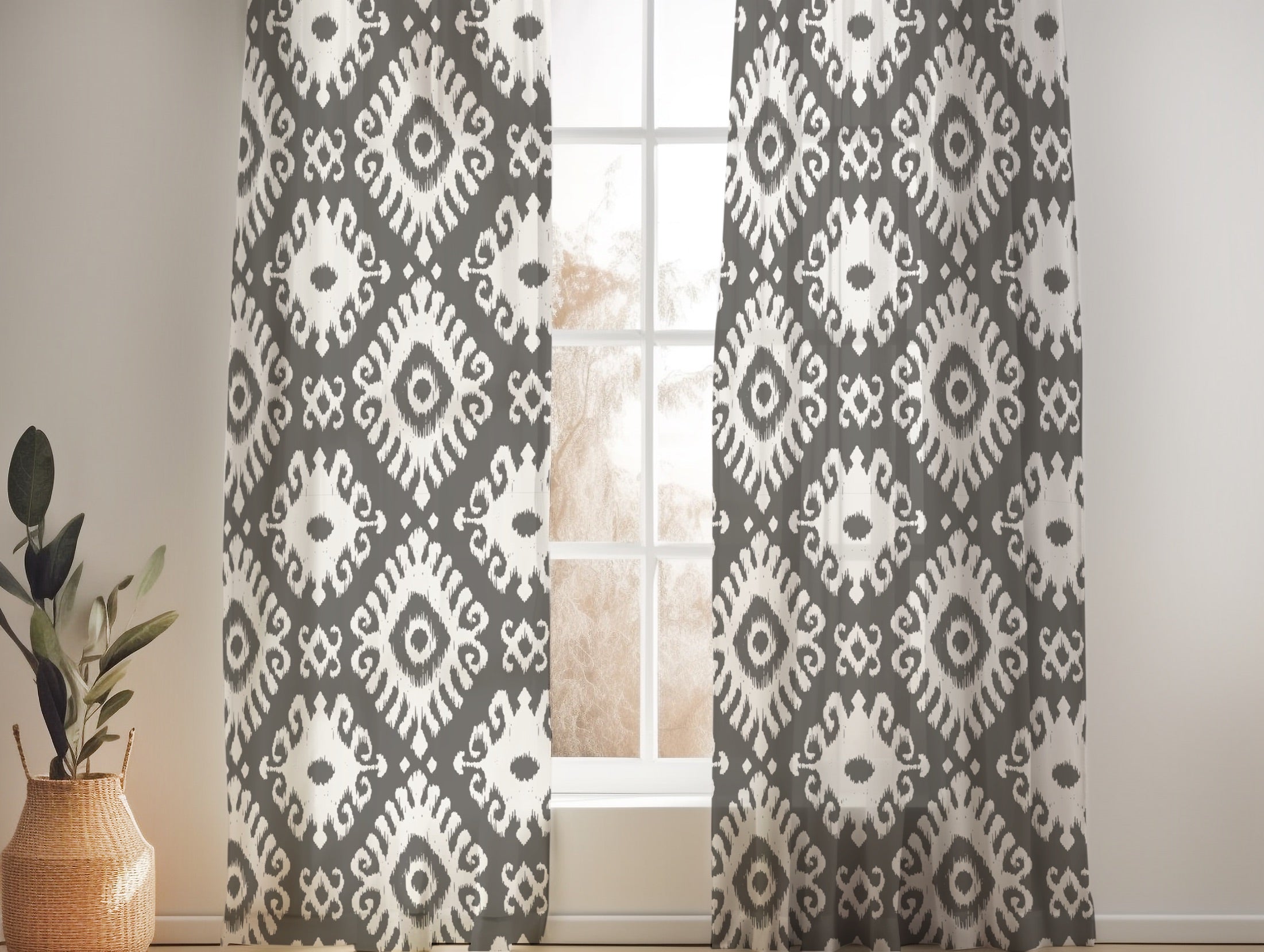 KENAYA 2  CHARCOAL BLACK SHEER LINEN CURTAINS
