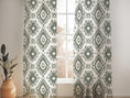 Load image into Gallery viewer, Green boho style ikat print sheer linen curtains
