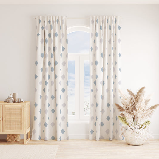 KETUT BLUE AND GREY  LUXE LINEN CURTAINS