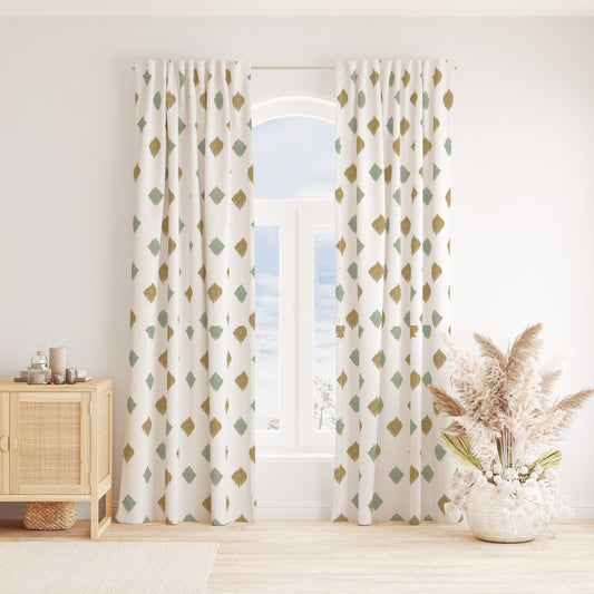 KETUT YELLOW AND GREEN  LUXE LINEN CURTAINS