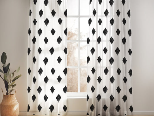 KETUT BLACK AND WHITE SHEER LINEN CURTAINS