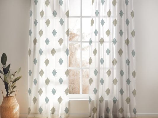 KETUT BLUE AND TAUPE SHEER LINEN CURTAINS