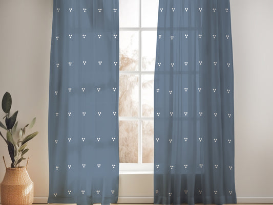NAOMI VINTAGE BLUE SHEER LINEN CURTAIN