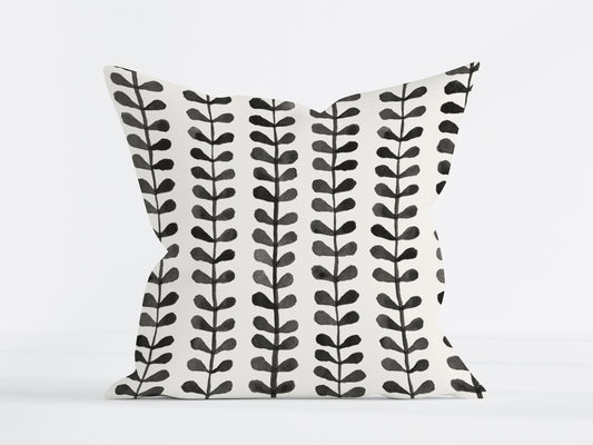 NORDIC LEAF CHARCOAL BLACK SQUARE CUSHION
