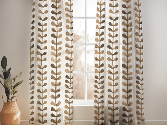 NORDIC LEAF HONEY DEW SHEER LINEN CURTAINS