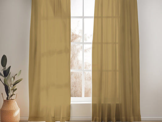 Japandi  boho style solid color bali inspired mustard sheer linen curtains